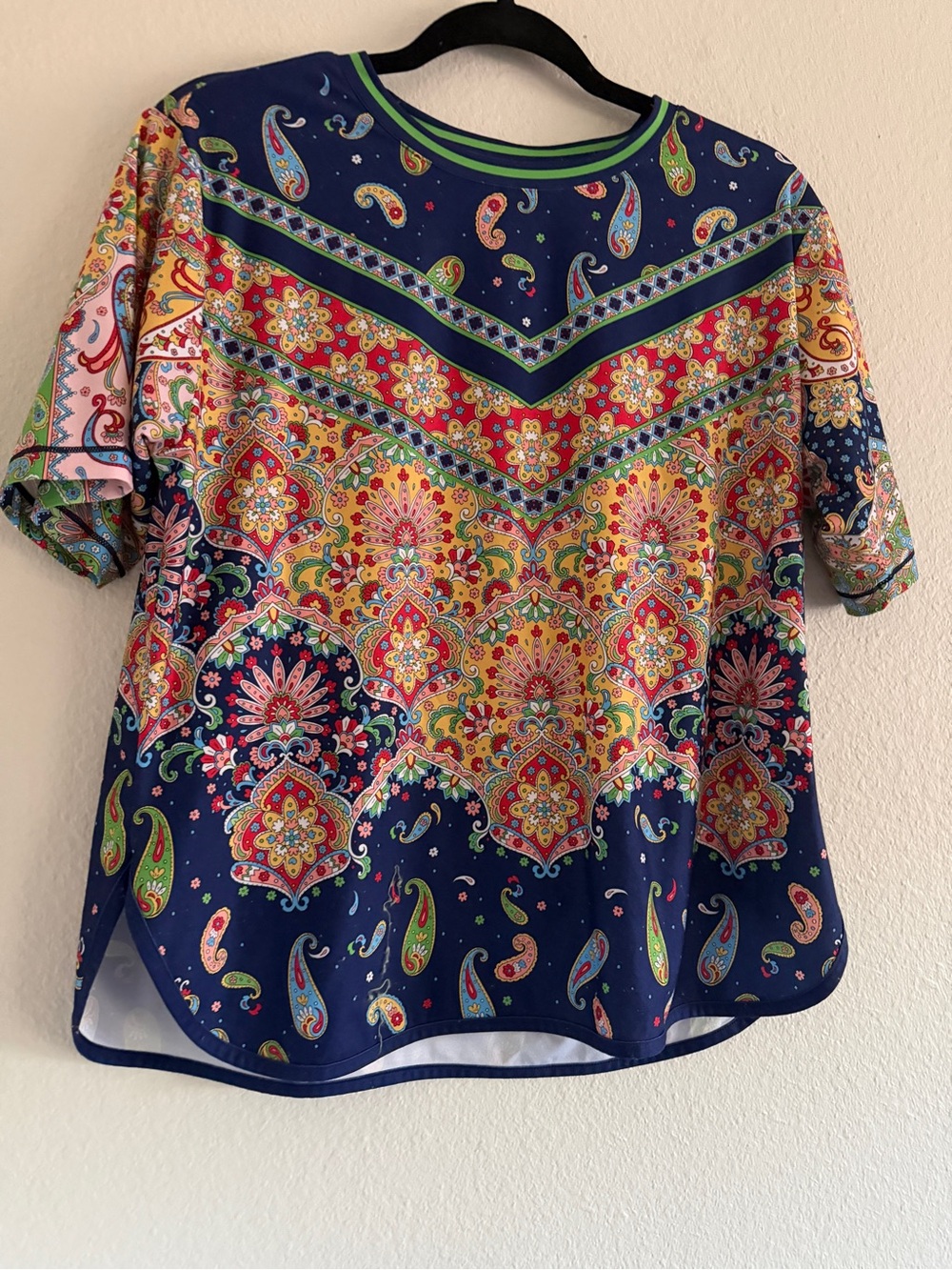 Johnny Was Active Multicolor Paisley Short Sleeve Crew Neck Tee colorful